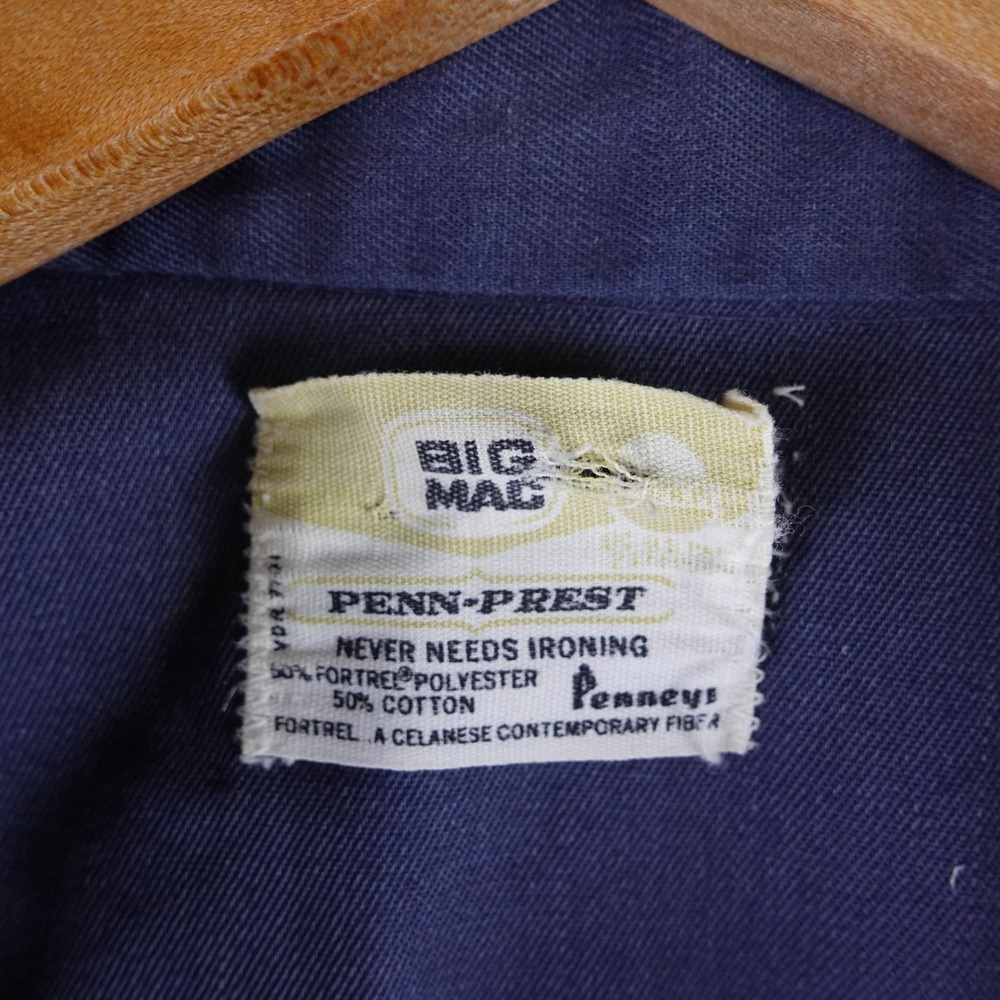 Vintage 70s Big Mac Penn-Prest Navy Blue Work Shirt Mens L Long Sleeve JCPenney - Picture 3 of 8